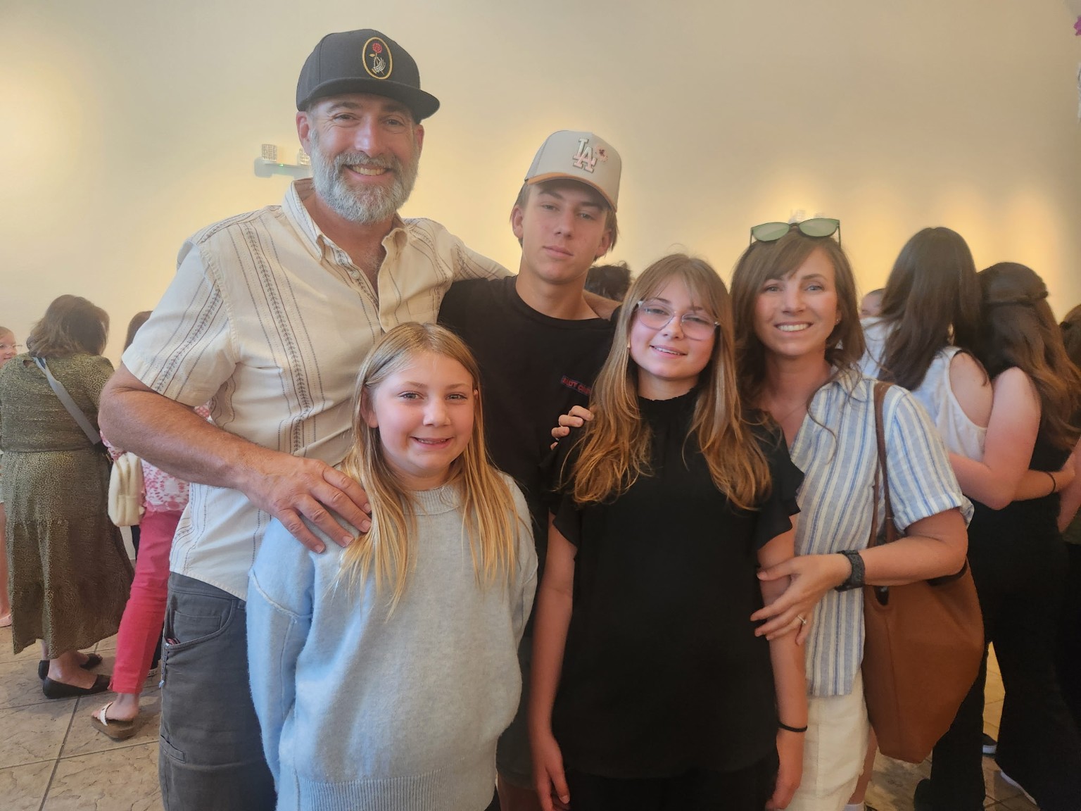 The Hunt family together at an indoor gathering